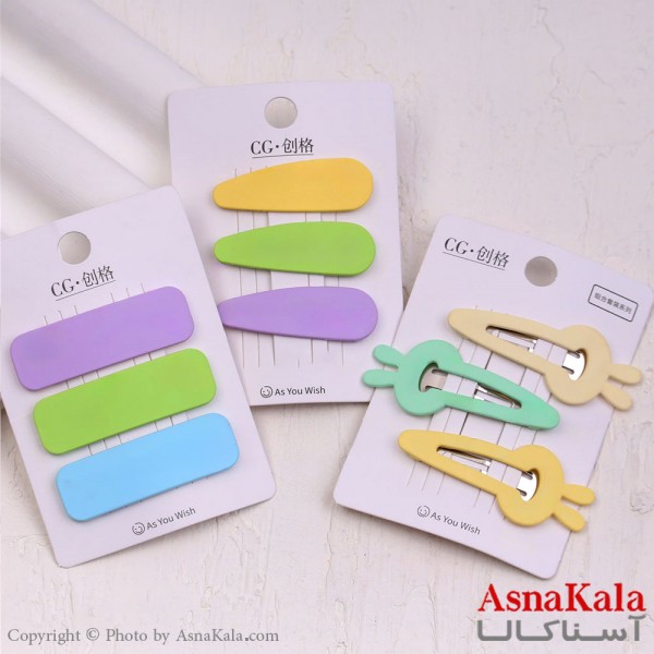 گیره مو تق تقی کارتی مدل مات رنگی مجموعه3عددی کد HAIR13922W