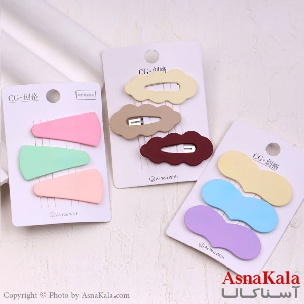 گیره مو تق تقی کارتی مدل مات پاستلی مجموعه3عددی کد HAIR13925W