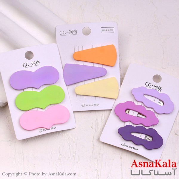 گیره مو تق تقی کارتی مدل مات پاستلی مجموعه3عددی کد HAIR13927W