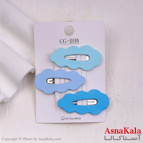 گیره مو تق تقی کارتی مدل ابر آبی مجموعه3عددی کد HAIR13932W