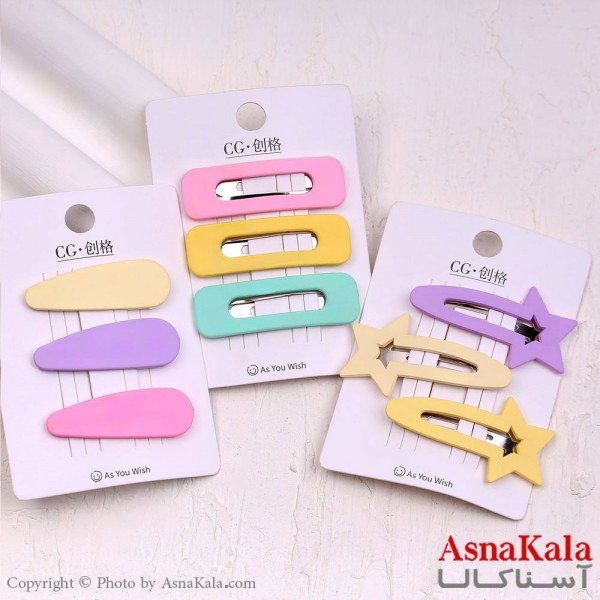 گیره مو تق تقی کارتی مدل مات رنگی مجموعه3عددی کد HAIR13933W