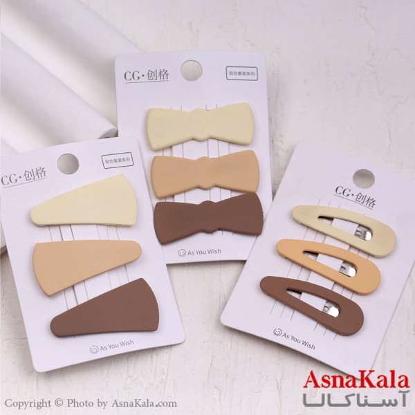گیره مو تق تقی کارتی مدل مات رنگ نود مجموعه3عددی کد HAIR13934W