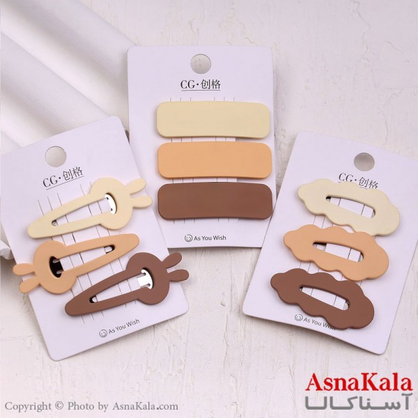 گیره مو تق تقی کارتی مدل مات رنگ نود مجموعه3عددی کد HAIR13937W