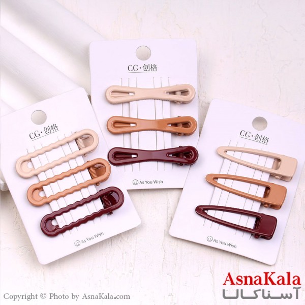 گیره مو انبری کارتی مدل براق رنگ نود مجموعه3عددی کد HAIR13939W