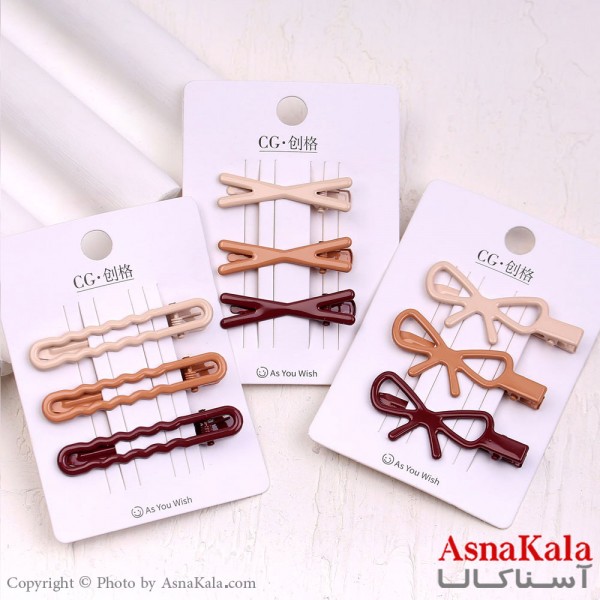 گیره مو انبری کارتی مدل براق رنگ نود مجموعه3عددی کد HAIR13940W