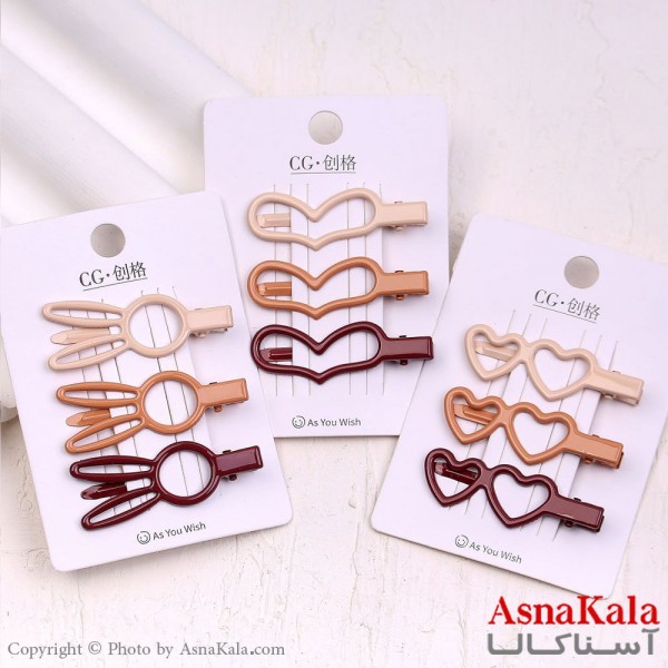 گیره مو انبری کارتی مدل براق رنگ نود مجموعه3عددی کد HAIR13941W