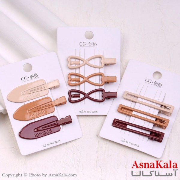 گیره مو انبری کارتی مدل براق رنگ نود مجموعه3عددی کد HAIR13942W