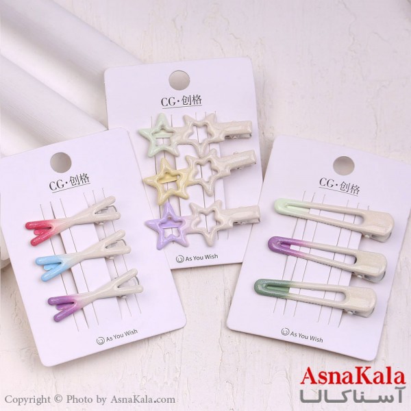 گیره مو زنانه انبری کارتی آبرنگی مجموعه 3عددی کد HAIR13959W