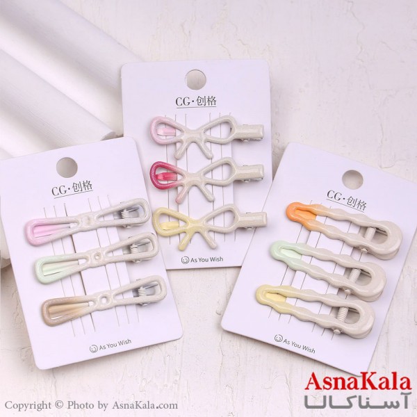 گیره مو زنانه انبری کارتی آبرنگی مجموعه 3عددی کد HAIR13961W