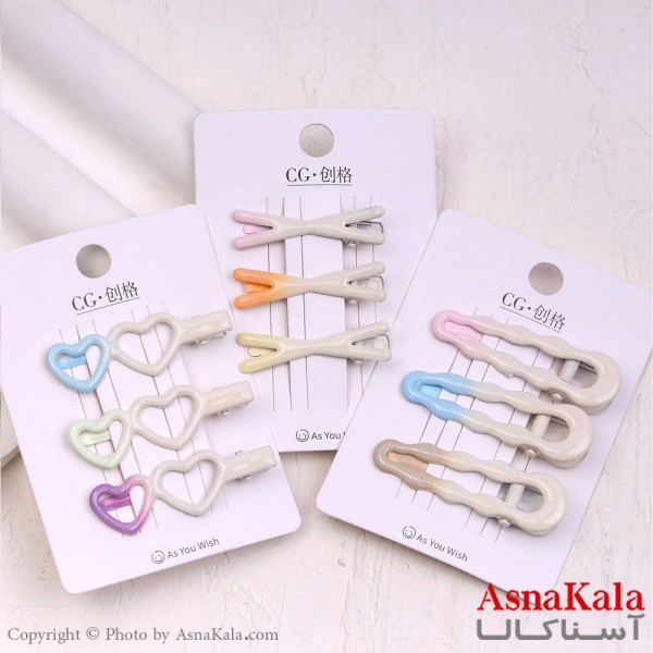 گیره مو زنانه انبری کارتی آبرنگی مجموعه 3عددی کد HAIR13962W