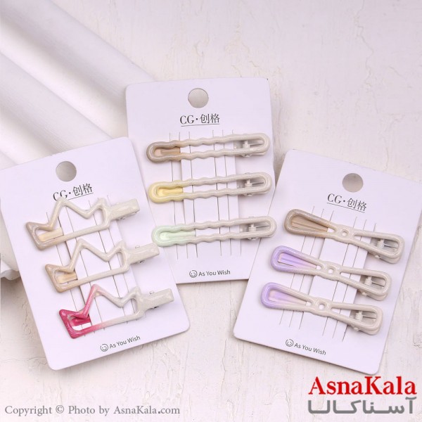 گیره مو زنانه انبری کارتی آبرنگی مجموعه 3عددی کد HAIR13964W