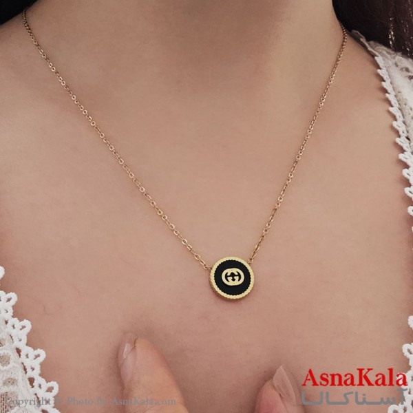 گردنبند پینترستی دخترانه استیل 316 مدل گوچی مشکی کد GNB16852W