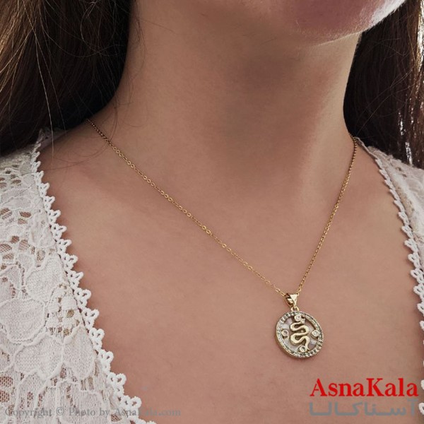گردنبند مینیمال دخترانه استیل316 مدل مار نگینی کد GNB16857W