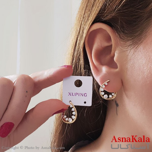 گوشواره حلقه ای ژوپینگ زنانه نگین طلایی کد GSH15611W