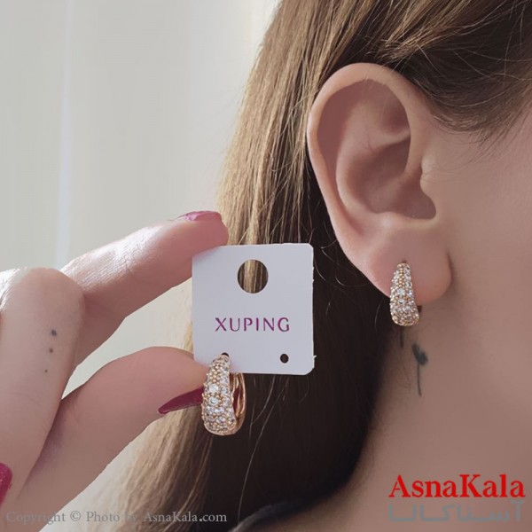 گوشواره حلقه ای دخترانه مینیمال ژوپینگ  فول نگین کد GSH15616W
