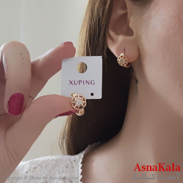 گوشواره حلقه ای دخترانه مینیمال ژوپینگ  گل تک نگین کد GSH15617W