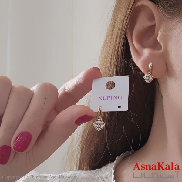 گوشواره حلقه ای دخترانه مینیمال ژوپینگ تک نگین کد GSH15622W