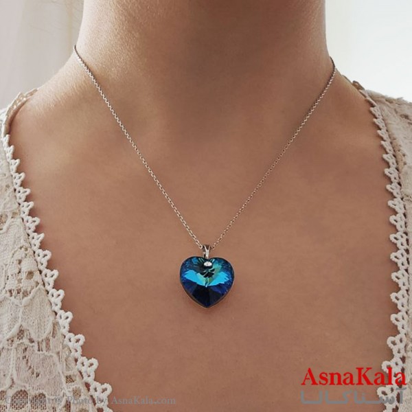 گردنبند زنانه سواروسکی مدل قلب آبی با کارت گارانتی و جعبه سواروفسکی کد GNB16880W