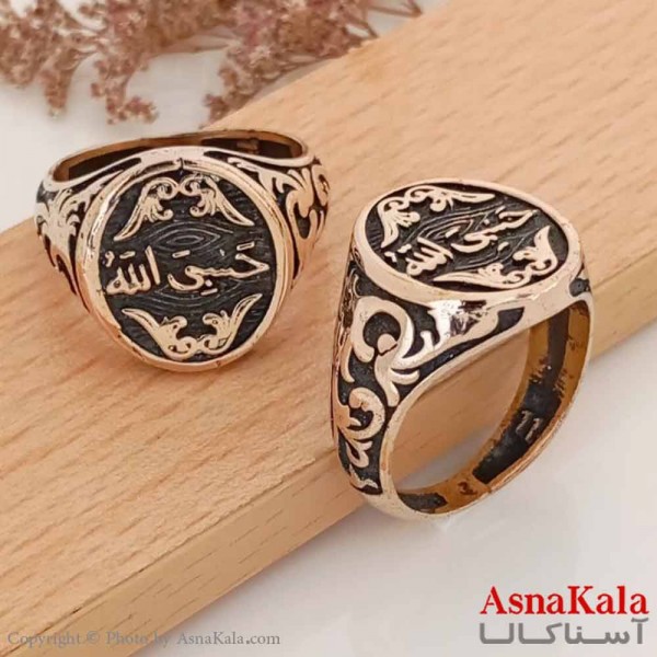 انگشتر طلاروس مردانه خاص مدل حکاکی حسبی الله  کد ANG19609W