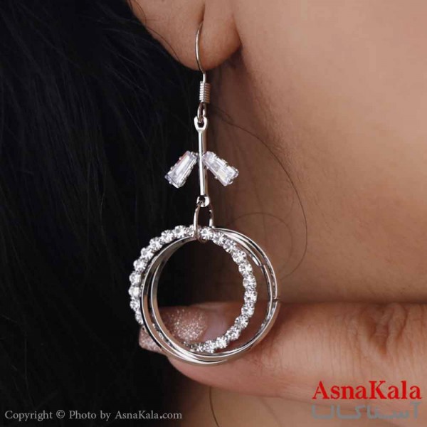 گوشواره آویز زنانه مدل حلقه نگینی استیل 316 کد GSH15627W