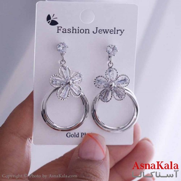 گوشواره آویز زنانه مدل حلقه گل استیل 316 کد GSH15631W