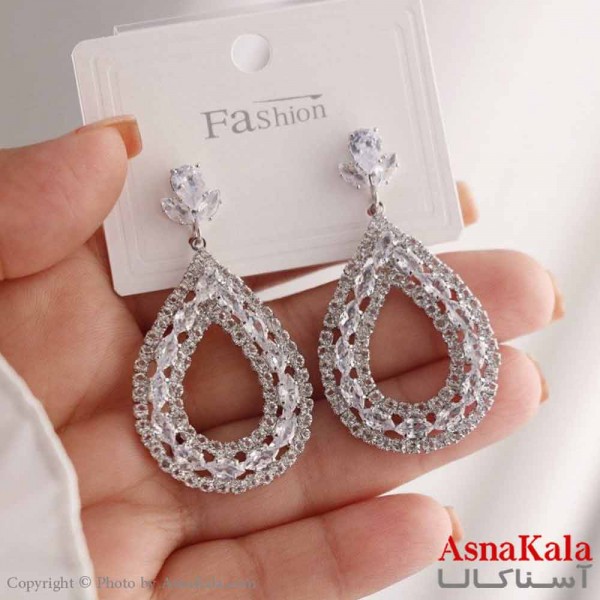 گوشواره آویز زنانه مدل اشک نگینی استیل 316 کد GSH15632W
