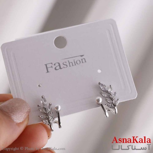گوشواره دخترانه ایرکاف مدل برگ مرواریدی استیل 316 کد GSH15640W