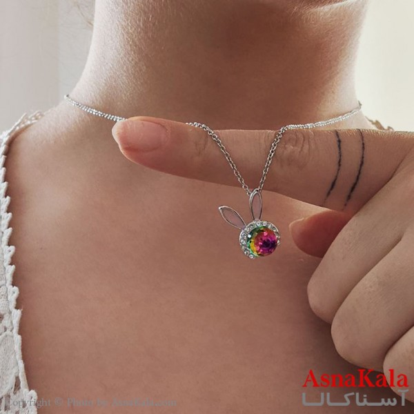 گردنبند زنانه سواروسکی مدل خرگوشی رنگی با کارت گارانتی و جعبه سواروفسکی کد GNB16867W