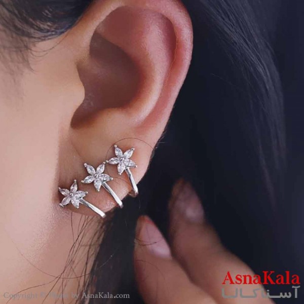 گوشواره دخترانه ایرکاف مدل سه گل استیل 316 کد GSH15641W