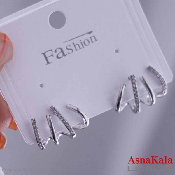 گوشواره ایرکاف مدل چنگکی نگینی استیل 316 کد GSH15642W