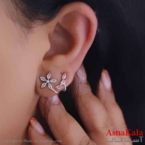 گوشواره دخترانه ایرکاف مدل گل نگینی استیل 316 کد GSH15643W