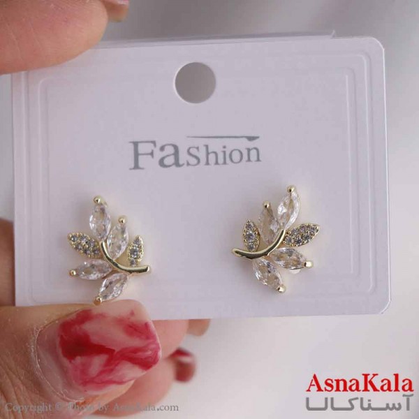 گوشواره دخترانه مینیمال مدل برگ طلایی استیل 316 کد GSH15646W