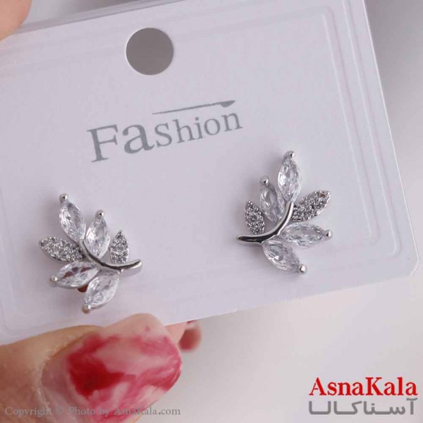 گوشواره دخترانه مینیمال مدل برگ نقره ای استیل 316 کد GSH15647W