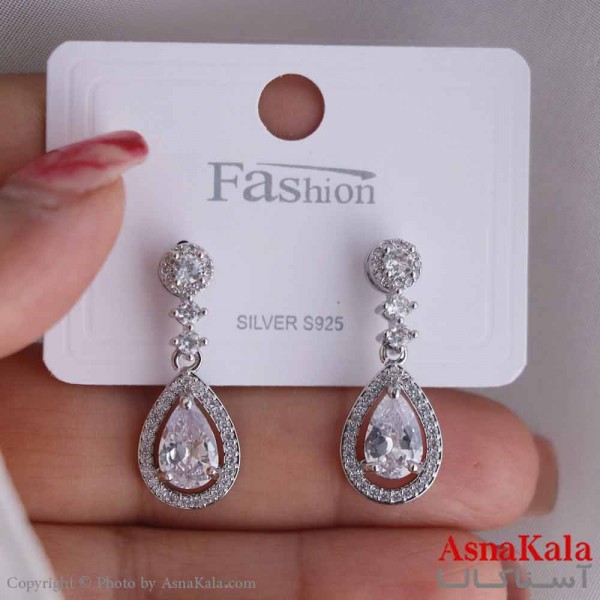 گوشواره آویزی دخترانه مینیمال مدل اشک نگینی استیل 316 کد GSH15650W