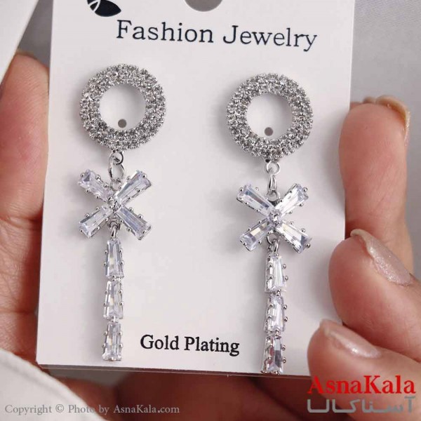 گوشواره آویزی دخترانه مینیمال مدل جواهری استیل 316 کد GSH15653W