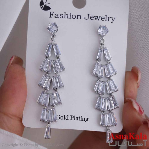 گوشواره آویزی دخترانه مینیمال مدل یاقوت استیل 316 کد GSH15660W