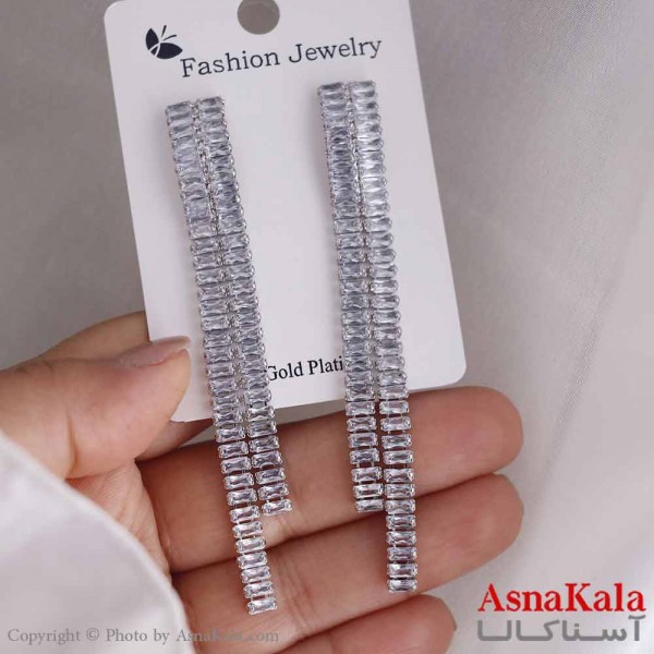 گوشواره آویزی دخترانه مینیمال مدل فول نگینی استیل 316 کد GSH15661W