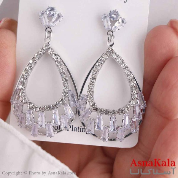 گوشواره آویزی دخترانه مینیمال مدل جواهری استیل 316 کد GSH15664W