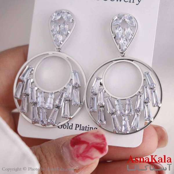 گوشواره آویزی دخترانه مینیمال مدل حلقه جواهری استیل 316 کد GSH15665W