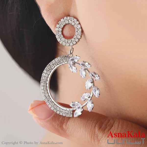 گوشواره آویزی دخترانه مینیمال مدل حلقه گل استیل 316 کد GSH15666W