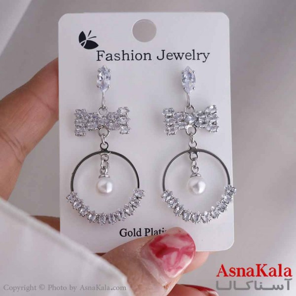 گوشواره آویزی دخترانه مینیمال مدل حلقه درخشان استیل 316 کد GSH15667W