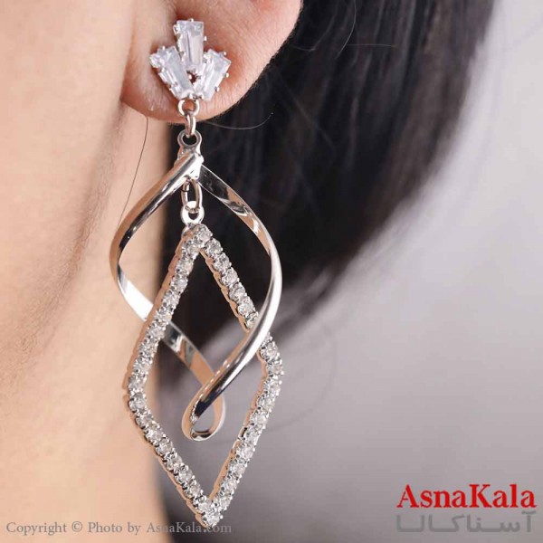 گوشواره آویزی دخترانه مینیمال مدل لوزی نقره ای استیل 316 کد GSH15668W