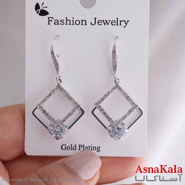 گوشواره آویزی دخترانه مینیمال مدل مثلث نقره ای استیل 316 کد GSH15673W