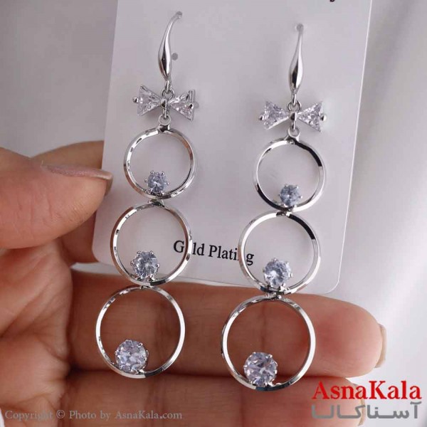 گوشواره آویزی دخترانه مینیمال مدل حلقه نقره ای استیل 316 کد GSH15674W
