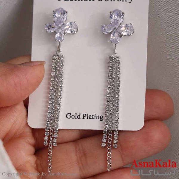 گوشواره آویزی دخترانه مینیمال مدل گل آبشاری استیل 316 کد GSH15677W