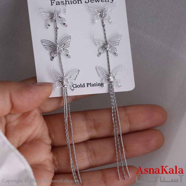 گوشواره آویزی دخترانه مینیمال مدل پروانه شیشه ای استیل 316 کد GSH15679W
