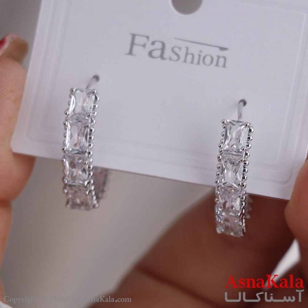 گوشواره حلقه ای خترانه مینیمال مدل نگینی استیل 316 کد GSH15680W