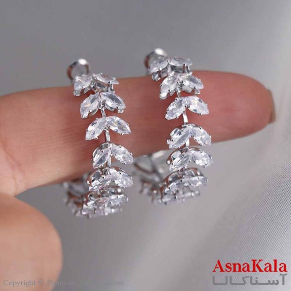 گوشواره حلقه ای دخترانه مینیمال مدل برگ استیل 316 کد GSH15681W