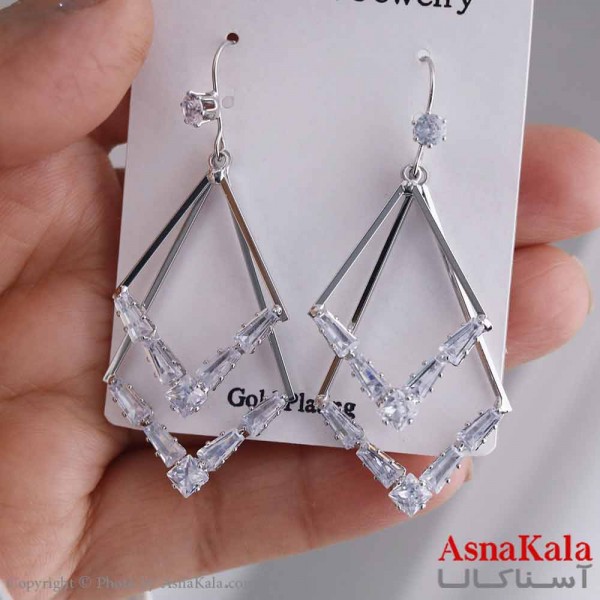 گوشواره آویزی خترانه مینیمال مدل کریستالی استیل 316 کد GSH15682W