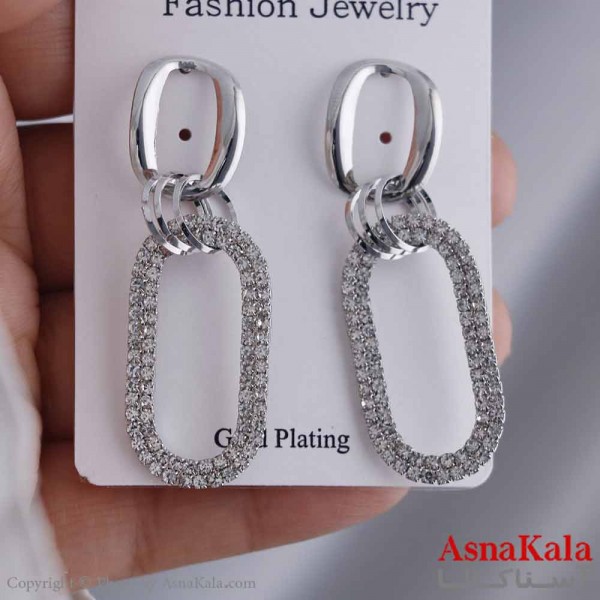 گوشواره آویزی دخترانه مینیمال مدل بیضی درخشان استیل 316 کد GSH15683W